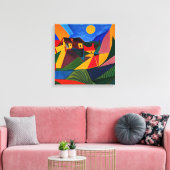 Farbige abstrakte Dorflandschaft Leinwanddruck (Insitu (Wohnzimmer))