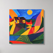 Farbige abstrakte Dorflandschaft Leinwanddruck (Vorderseite)
