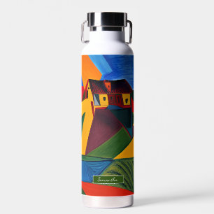 Farbige abstrakte Dorflandschaft personalisiert  Trinkflasche