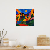 Farbige abstrakte Dorflandschaft Poster (Küche)