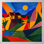 Farbige abstrakte Dorflandschaft Poster (Vorne)