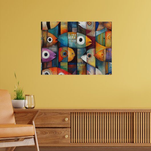 Farbige abstrakte Fischkunst Poster (Wohnzimmer 2)