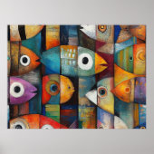 Farbige abstrakte Fischkunst Poster (Vorne)