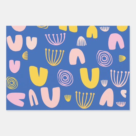 Farbige Abstrakte Formen Collage Design in Blau Geschenkpapier Set (Vorderseite 3)