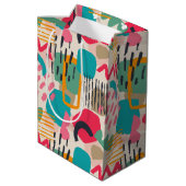 Farbige abstrakte Formen Grunge Muster Mittlere Geschenktüte (Rückseite Schrägansicht)