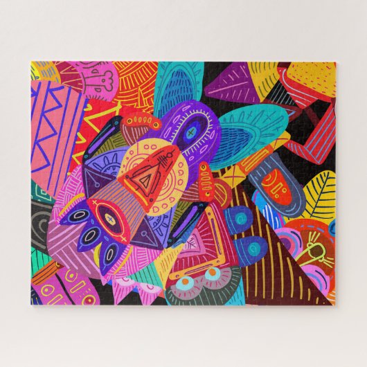 Farbige Abstrakte Formen, Kreise, Linien und Punkt Puzzle (Horizontal)