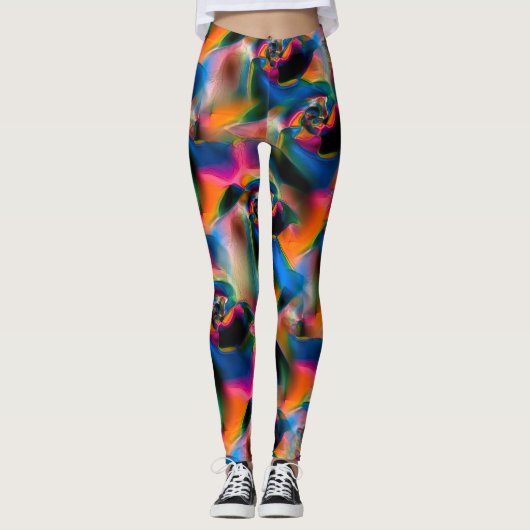 Farbige, abstrakte, gedrehte Linien in heller Skul Leggings (Vorderseite)