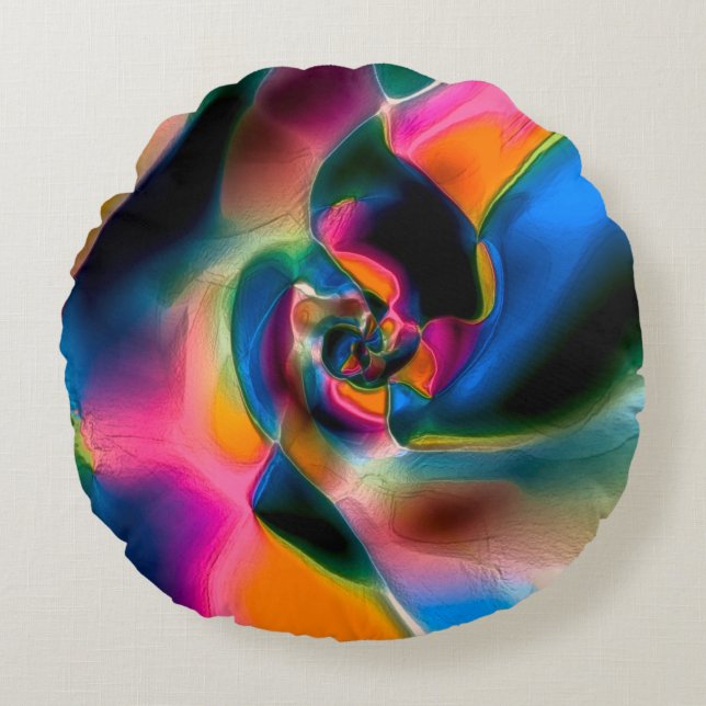 Farbige, abstrakte, gedrehte Linien in heller Skul Rundes Kissen (Vorderseite)