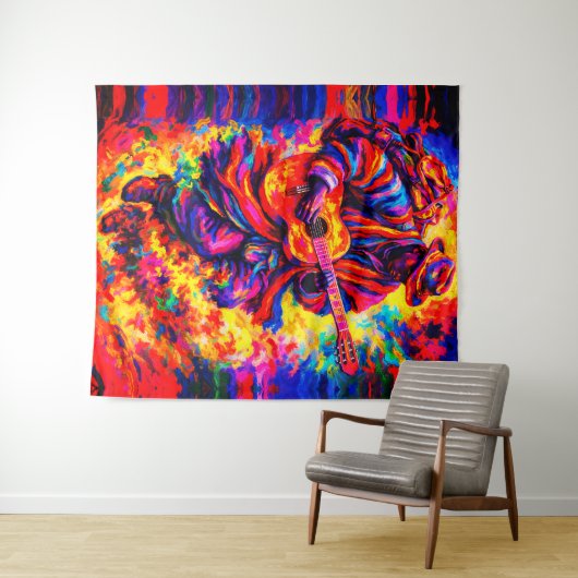 Farbige abstrakte Gitarrenspieler-Duo-Impasto Wandteppich (Beispiel (Horizontal))