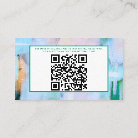 Farbige Abstrakte Hochzeitdetails Karte Grün Blau (Rückseite)