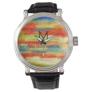 Farbige Abstrakte Holzkörner-Monogramm Armbanduhr