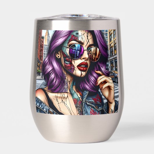 Farbige Abstrakte Hübsche Dame mit Lila Haar (Vorderseite)