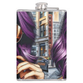 Farbige Abstrakte Hübsche Dame mit Lila Haar Flachmann (Rückseite)