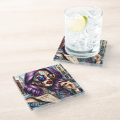 Farbige Abstrakte Hübsche Dame mit Lila Haar Glasuntersetzer (Schrägansicht)