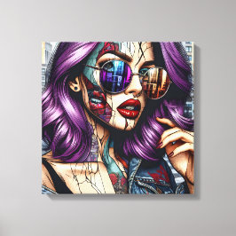 Farbige Abstrakte Hübsche Dame mit Lila Haar Leinwanddruck