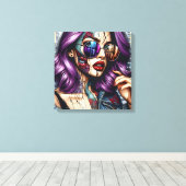 Farbige Abstrakte Hübsche Dame mit Lila Haar Leinwanddruck (Insitu (Holzboden))