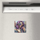 Farbige Abstrakte Hübsche Dame mit Lila Haar Magnet (In Situ (Geschirrspüler))