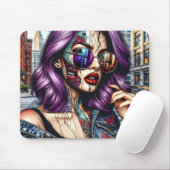 Farbige Abstrakte Hübsche Dame mit Lila Haar Mousepad (Mit Mouse)