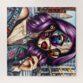 Farbige Abstrakte Hübsche Dame mit Lila Haar Puzzle (Horizontal)