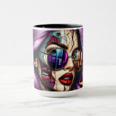 Farbige Abstrakte Hübsche Dame mit Lila Haar Tasse (Zentrum)