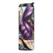 Farbige Abstrakte Hübsche Dame mit Lila Haar Thermosbecher (Nach links gedreht)