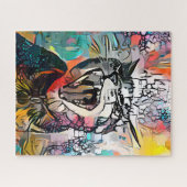 Farbige Abstrakte Katze | Herausforderung hart Puzzle (Horizontal)