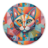 Farbige Abstrakte Katze Keramikknauf (Vorderseite)