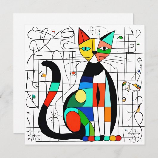 Farbige Abstrakte Katze Kunst Kubist Kubismus Save The Date (Vorne/Hinten)