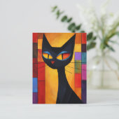 Farbige Abstrakte Katze Postkarte (Stehend Vorderseite)