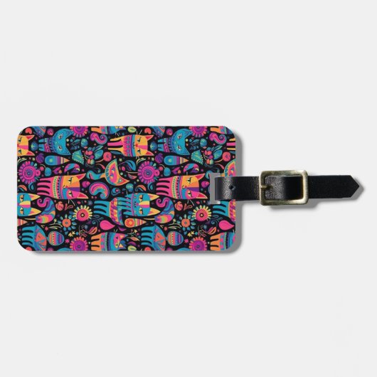 Farbige Abstrakte Katzen Gepäckanhänger (Vorderseite horizontal)