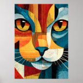 Farbige abstrakte Katzengesicht-Geometrieposter Poster (Vorne)