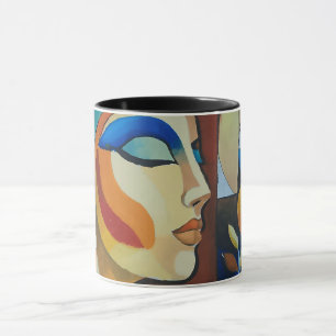Farbige abstrakte kubistische Frauenporträt-Kombit Tasse