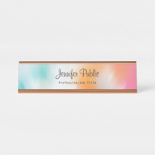 Farbige Abstrakte Kunst Moderne, handgeschriebene Schreibtischnamensplakette (Vorderseite )