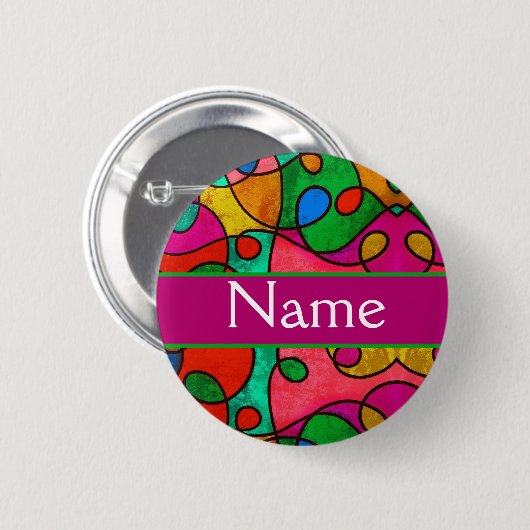Farbige Abstrakte Kunst Personalisierter Name Button (Vorne & Hinten)