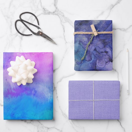 Farbige Abstrakte Künstlerische Wasserfarbenfarbe Geschenkpapier Set (Vorderseite)