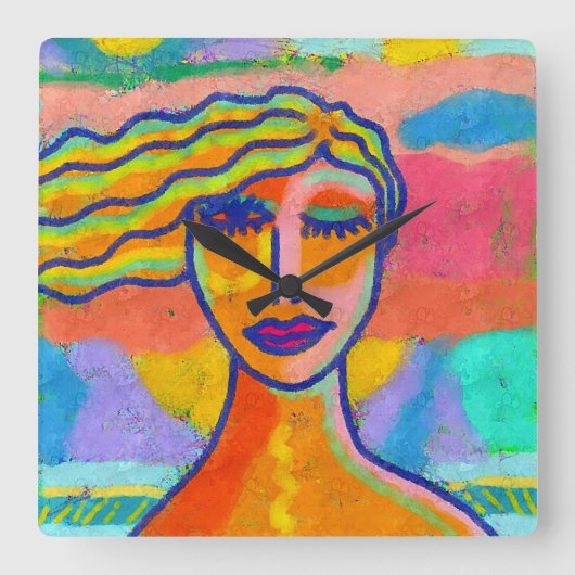 Farbige Abstrakte Kunstmauer Quadratische Wanduhr (Vorderseite)