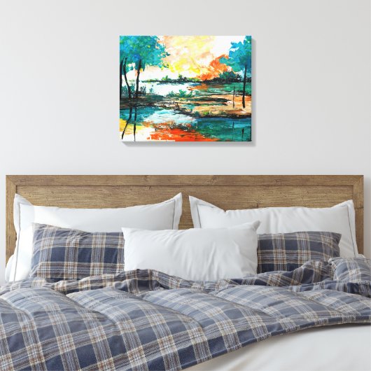 Farbige Abstrakte Landschaft gesteppte Canvas Prin Leinwanddruck (Insitu (Schlafzimmer))