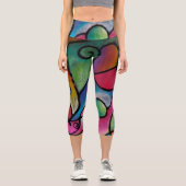 Farbige abstrakte Linien und Formen Capri Leggings (Vorderseite)