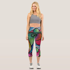 Farbige abstrakte Linien und Formen Capri Leggings