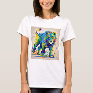 Farbige abstrakte Löwen-Tier-Kunst-Design T-Shirt