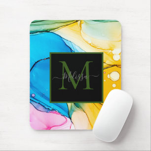 Farbige Abstrakte Marmormonogrammbezeichnung Mousepad