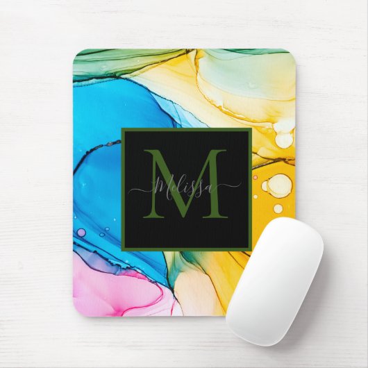 Farbige Abstrakte Marmormonogrammbezeichnung Mousepad (Mit Mouse)
