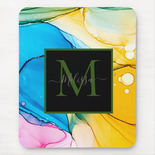 Farbige Abstrakte Marmormonogrammbezeichnung Mousepad (Vorne)