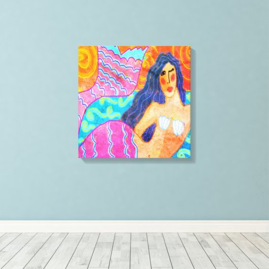Farbige Abstrakte Mermaid gesteppte Canvas Print Leinwanddruck (Insitu (Holzboden))