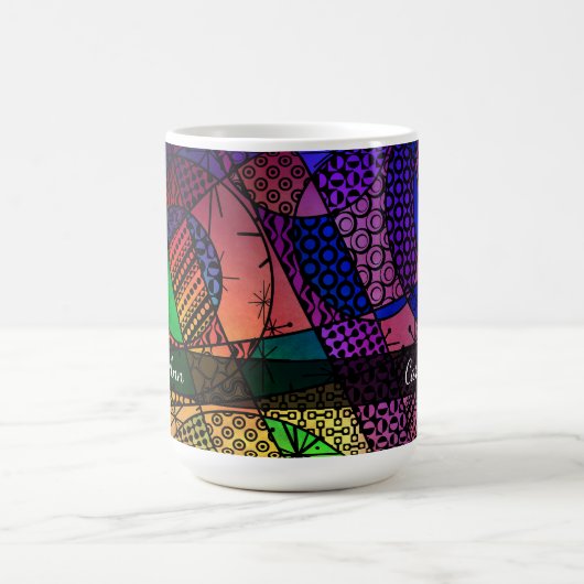 Farbige Abstrakte mit Texturen, Mustern und Namen Kaffeetasse (Mittel)