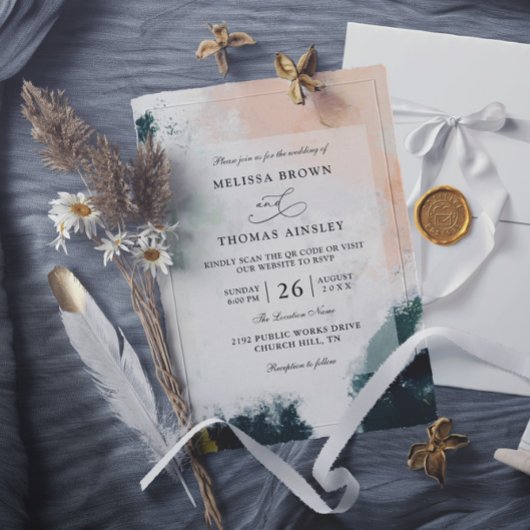Farbige abstrakte moderne Budget-QR-Code-Hochzeit Einladung