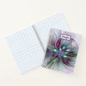 Farbige Abstrakte Moderne Fraktal Blume Name Notizblock (Innenseite)