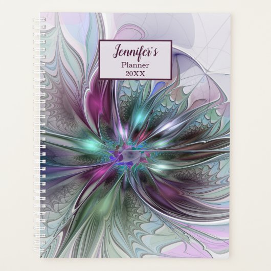 Farbige Abstrakte Moderne Fraktal Blume Name Planer (Vorderseite)