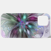 Farbige abstrakte moderne fraktale Blumeninitialen Case-Mate iPhone Hülle (Rückseite (Horizontal))