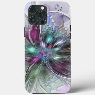 Farbige abstrakte moderne fraktale Blumeninitialen Case-Mate iPhone Hülle